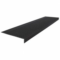 Heavy Duty Raised Diamond Design Black 12-1/4 in. x 42 in. Rubber Square Nose Stair Tread by ROPPE