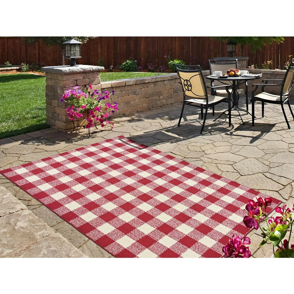 Country Living Chili/Ivory 5 ft. x 7 ft. Buffalo Plaid Indoor/Outdoor Area Rug by Garland Rug 7 Country Living Chili/Ivory 5 ft. x 7 ft. Buffalo Plaid Indoor/Outdoor Area Rug by Garland Rug - Image 5