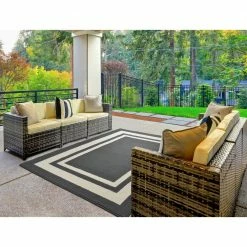 Borderline Cinder Gray/Ivory 5 ft. x 7 ft. Indoor/Outdoor Area Rug by Garland Rug -ROPPE ONLINE STORE cinder gray ivory garland rug outdoor rugs lf050m060084h8 31 1000