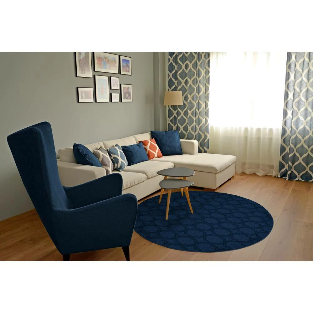 Sparta Indigo 5 ft. x 5 ft. Round Trellis Area Rug by Garland Rug 8 Sparta Indigo 5 ft. x 5 ft. Round Trellis Area Rug by Garland Rug - Image 6