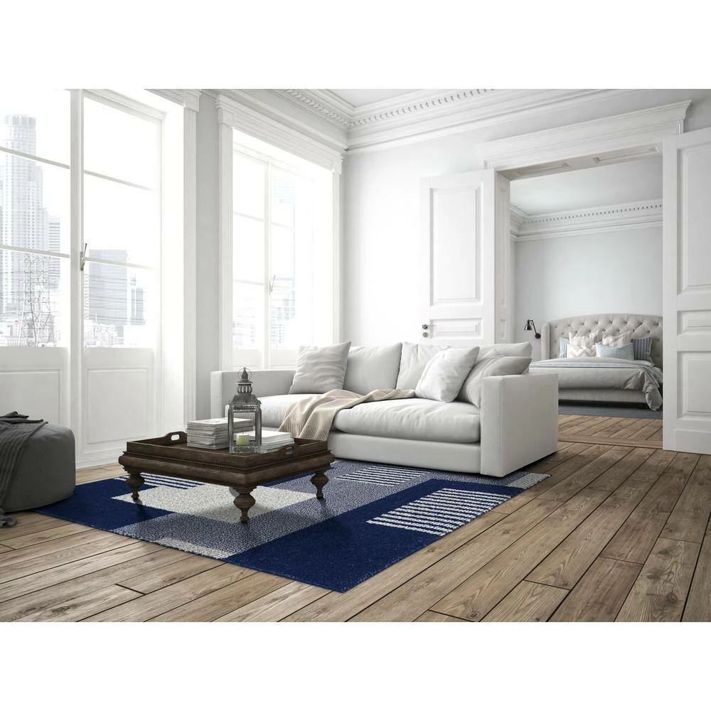 Block Party Navy/Sterling/White 5 ft. x 7 ft. Polypropylene Area Rug by Garland Rug 8 Block Party Navy/Sterling/White 5 ft. x 7 ft. Polypropylene Area Rug by Garland Rug - Image 6