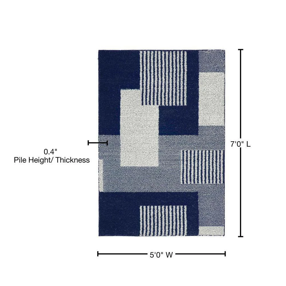 Block Party Navy/Sterling/White 5 ft. x 7 ft. Polypropylene Area Rug by Garland Rug 7 Block Party Navy/Sterling/White 5 ft. x 7 ft. Polypropylene Area Rug by Garland Rug - Image 5
