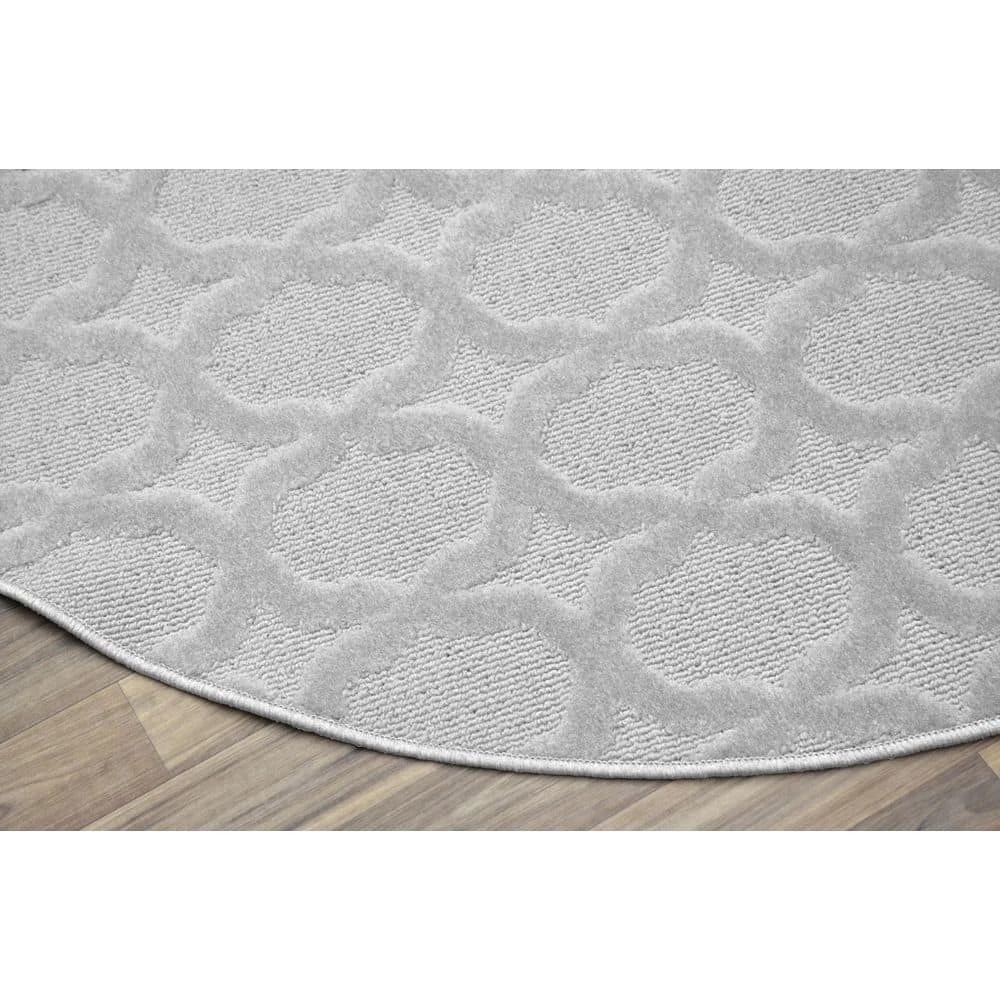 Sparta Silver 5 ft. x 5 ft. Round Trellis Area Rug by Garland Rug 4 Sparta Silver 5 ft. x 5 ft. Round Trellis Area Rug by Garland Rug - Image 2