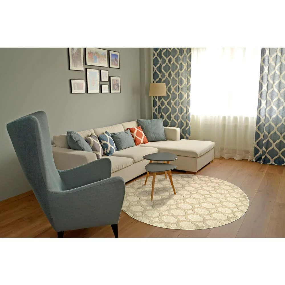 Sparta Tan 5 ft. x 5 ft. Round Trellis Area Rug by Garland Rug 8 Sparta Tan 5 ft. x 5 ft. Round Trellis Area Rug by Garland Rug - Image 6